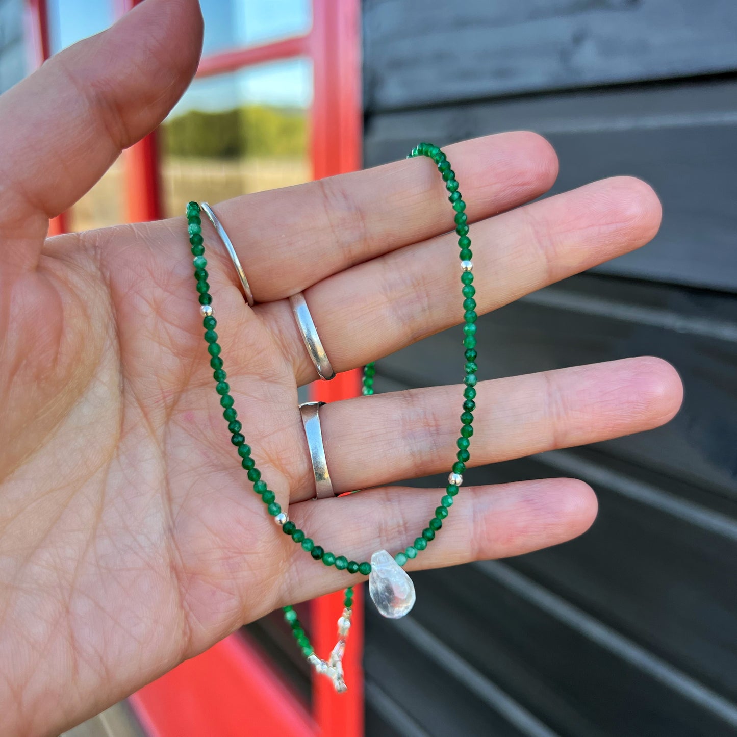 Collar Aventurina verde, cuarzo cristal y plata 925 | "Buena Suerte y Oportunidades"