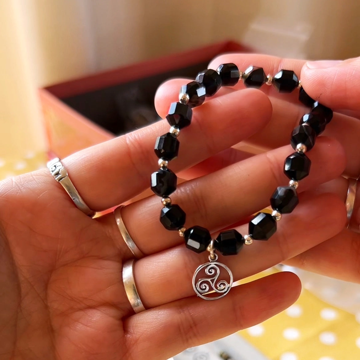 Pulsera Obsidiana Facetada y Plata 925 | Espejo que transforma y Protege