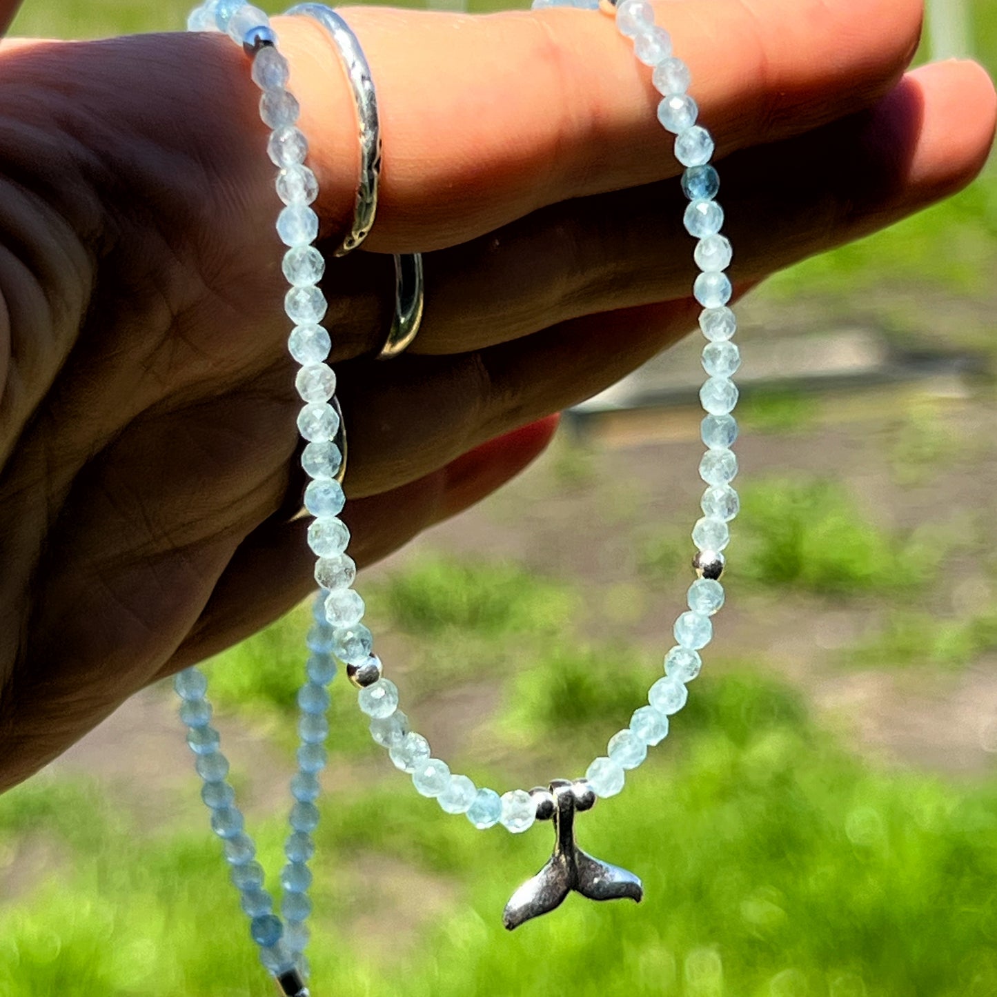 Collar Aguamarina y dije colita de ballena “ Tranquilidad y comunicación” | plata 925
