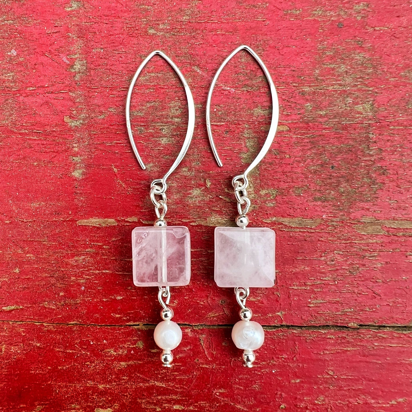 Aros Colgantes "Amor propio y sanación" |Cuarzo Rosa y Plata 925