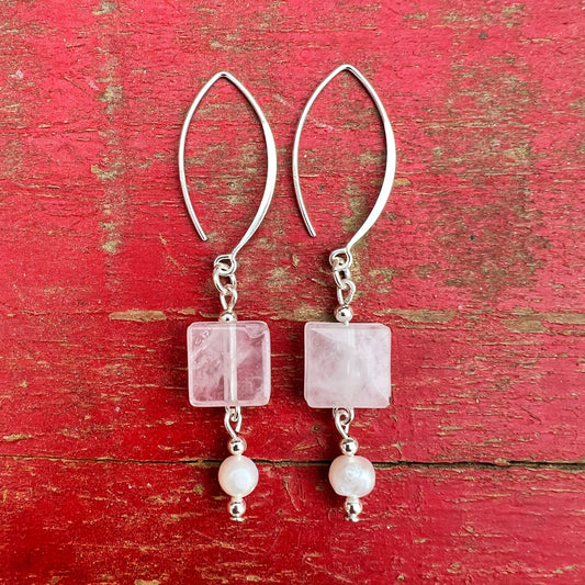 Aros Colgantes "Amor propio y sanación" |Cuarzo Rosa y Plata 925