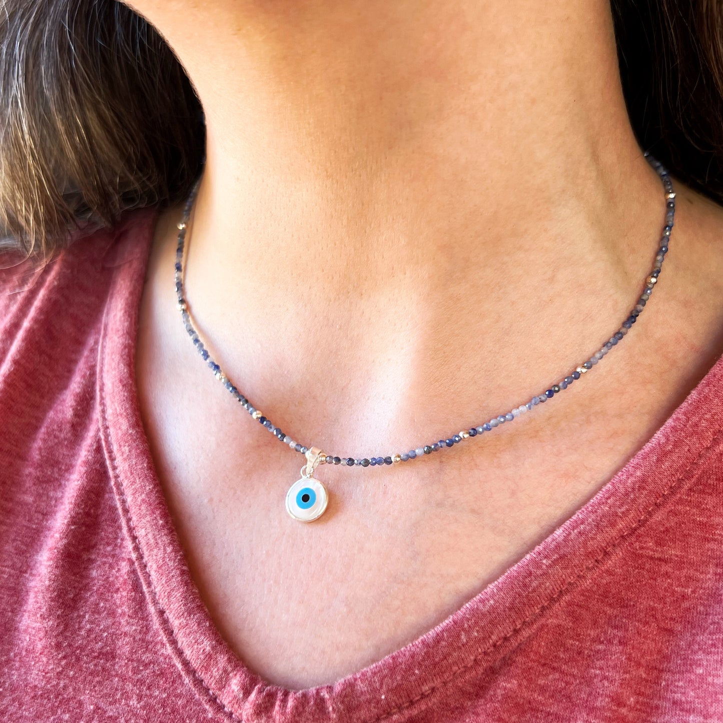 Collar "Intuición y Protección" | Sodalita y ojo turco| Plata 925