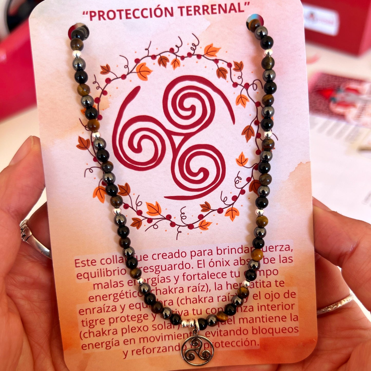 Collar "Protección Terrenal" | Turmalina negra, Hematita y ojo de tigre | Plata 925