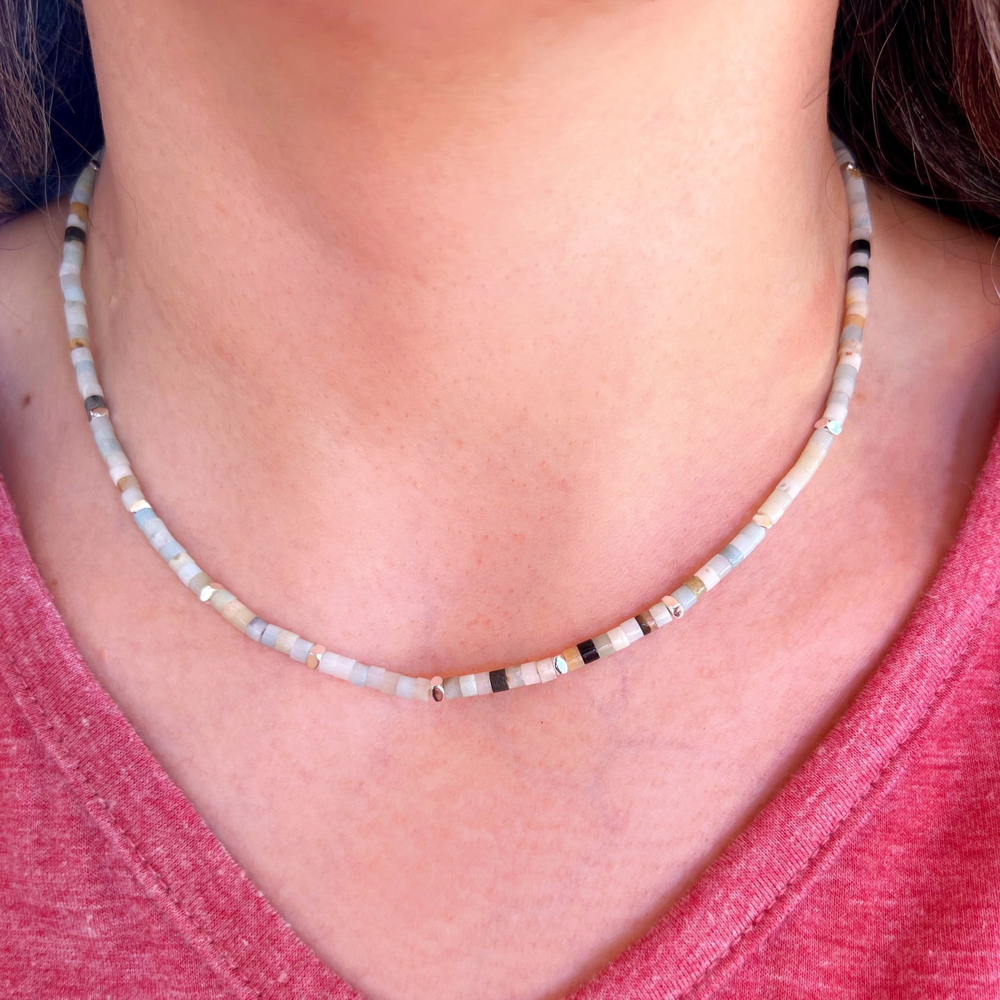 Collar "Calma mental y comunicación honesta" | Amazonita y Hematita | Plata 925