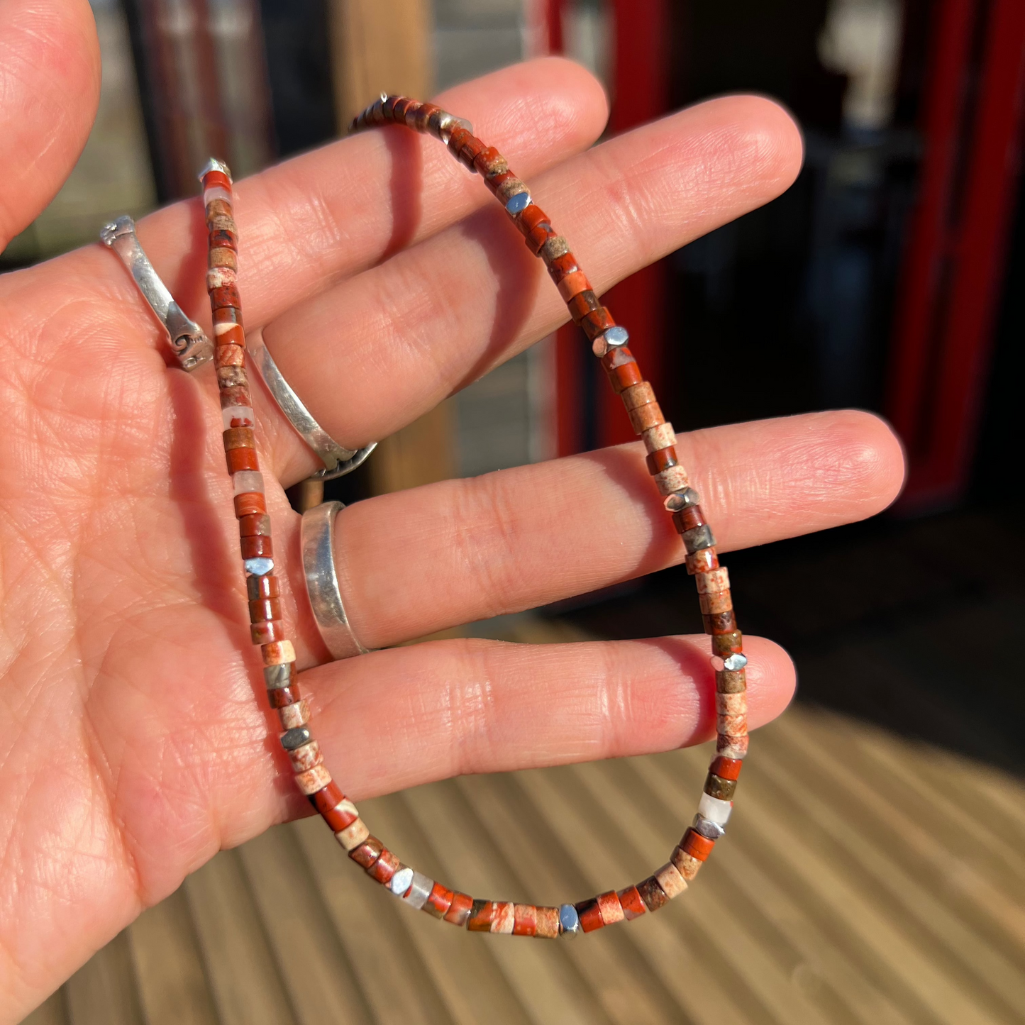 Collar "Energía y Propósito" | Jaspe Mosaico y Hematita | Plata 925