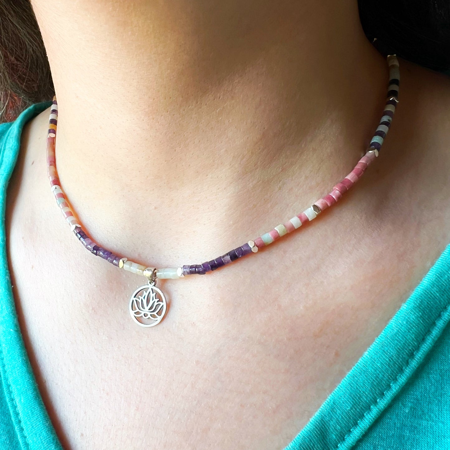 Collar "Armonía Espiritual"| Amazonita, rodocrosita y Amatista | Plata 925