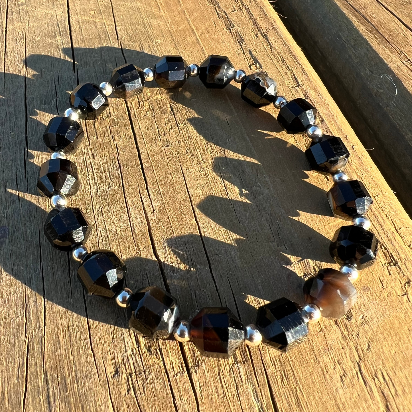 Pulsera Obsidiana Facetada y Plata 925 | Espejo que transforma y Protege