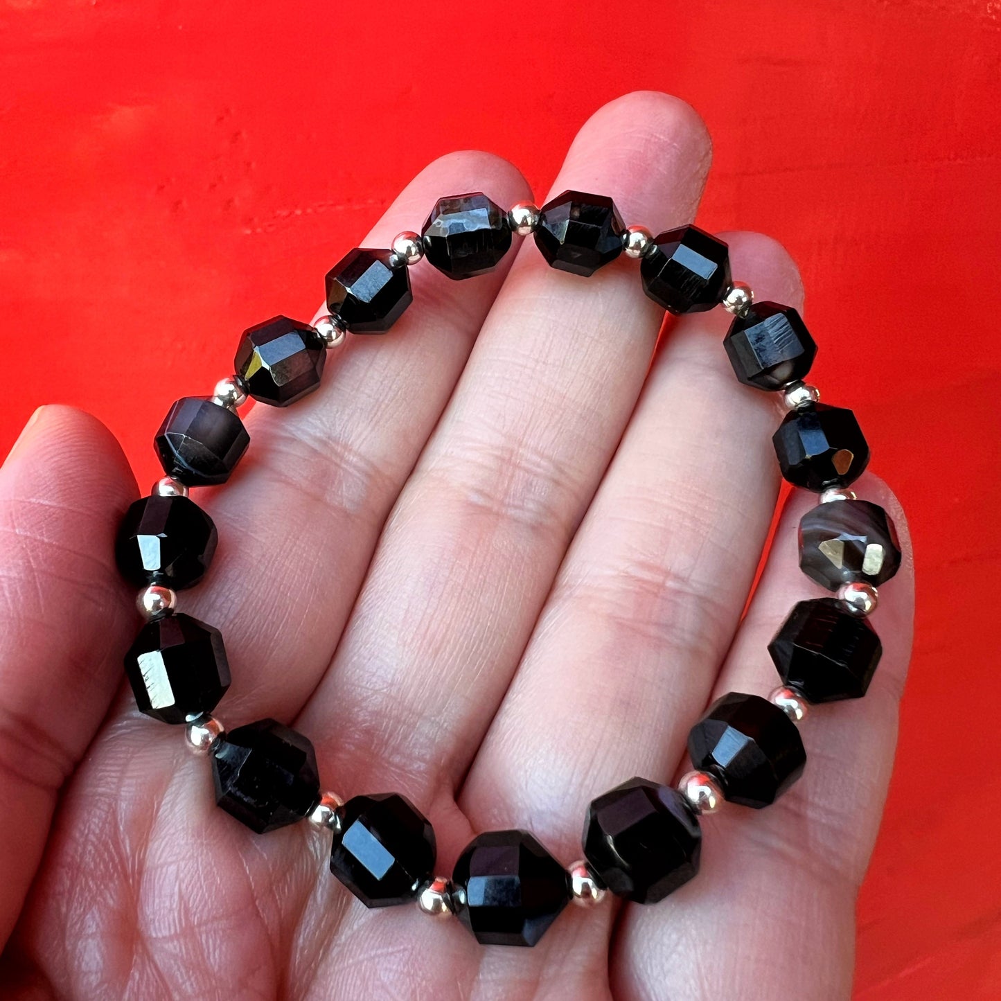 Pulsera Obsidiana Facetada y Plata 925 | Espejo que transforma y Protege