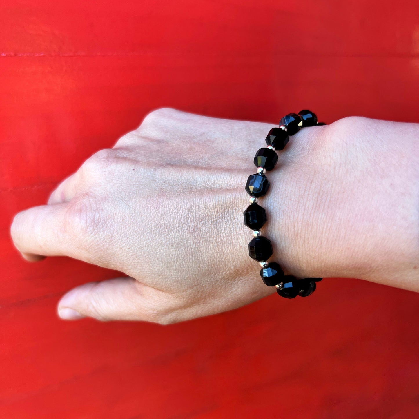 Pulsera Obsidiana Facetada y Plata 925 | Espejo que transforma y Protege