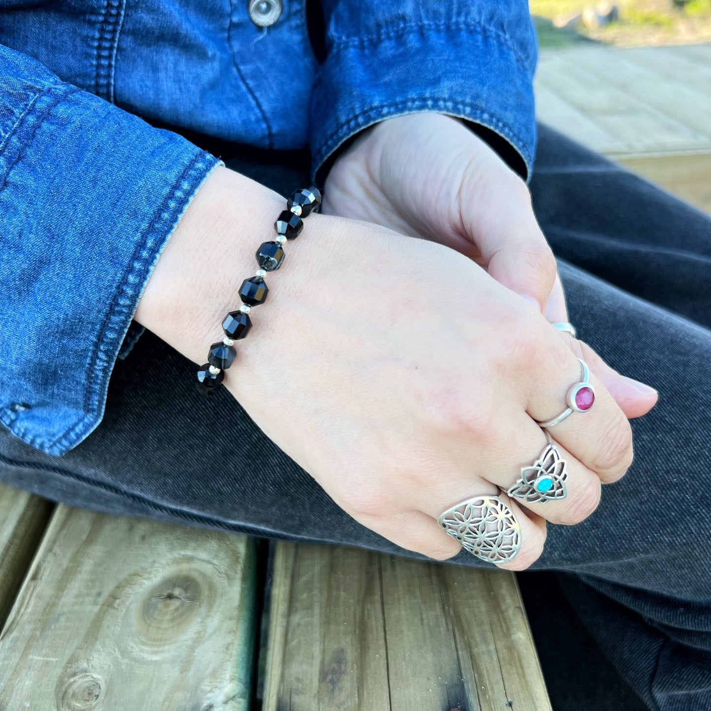 Pulsera Obsidiana Facetada y Plata 925 | Espejo que transforma y Protege