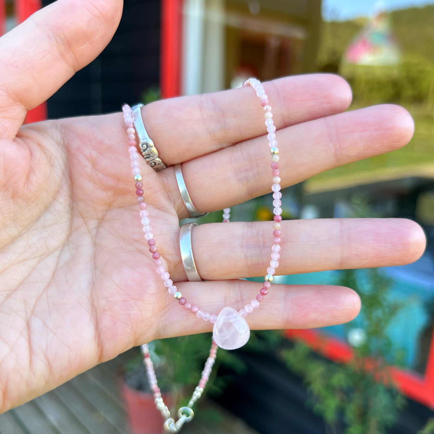 Collar "Amor propio"| Cuarzo Rosa y Rodocrosita | Plata 925