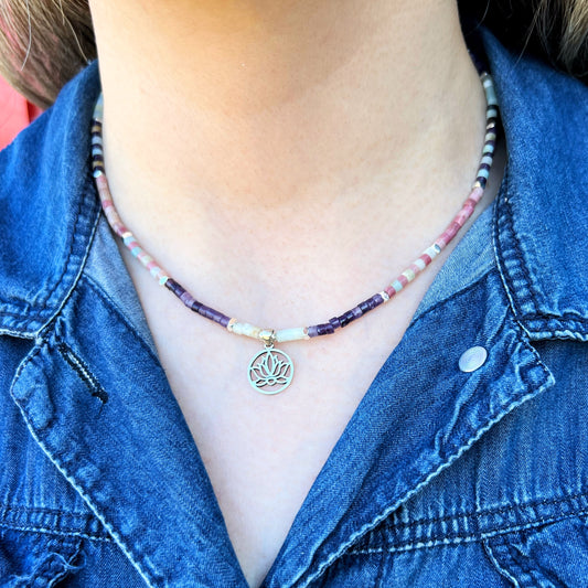 Collar "Armonía Espiritual"| Amazonita, rodocrosita y Amatista | Plata 925