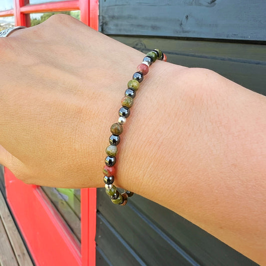 Pulsera "Sanación Emocional y Física" | Unakita y Hematita | Plata 925