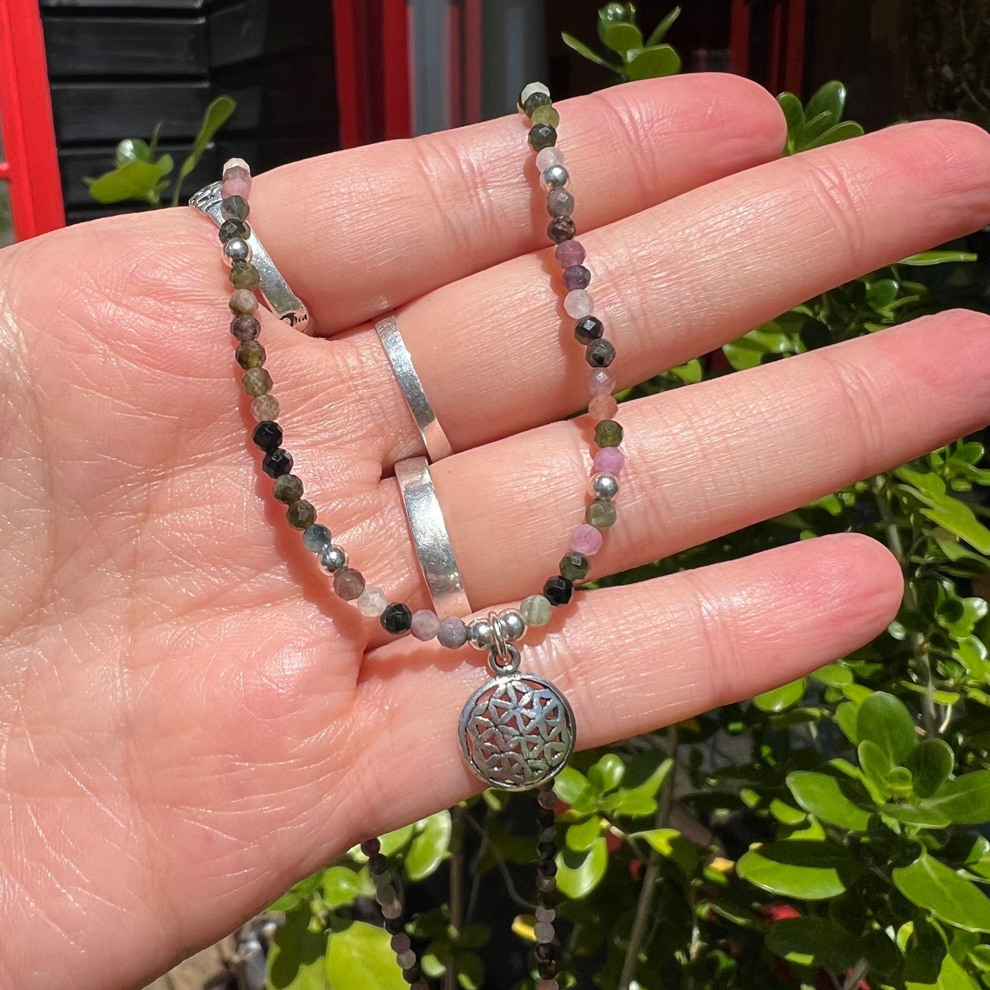 Collar "Armonía y Creatividad" | Turmalina Multicolor y Flor de la Vida | Plata 925