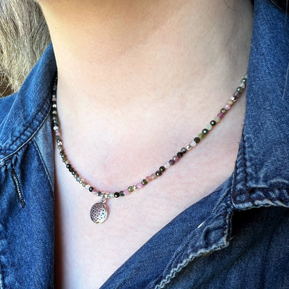 Collar "Armonía y Creatividad" | Turmalina Multicolor y Flor de la Vida | Plata 925