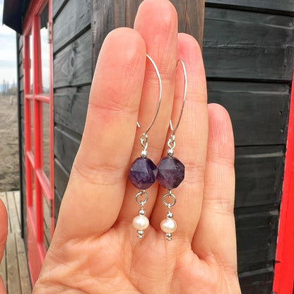 Aros Amatista, perla de río y plata 925 | “Calma y espiritualidad”