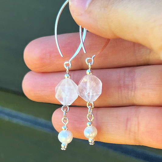 Aros Cuarzo cristal, perla de río y plata 925 | "Limpieza y orden energético”