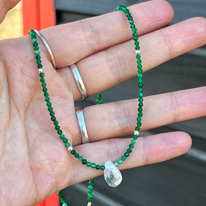 Collar Aventurina verde, cuarzo cristal y plata 925 | "Buena Suerte y Oportunidades"