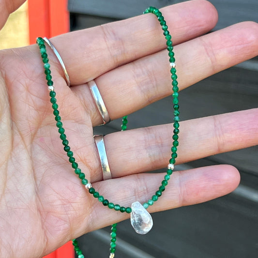 Collar "Buena Suerte y Oportunidades" | Aventurina Verde y Cuarzo Cristal | Plata 925