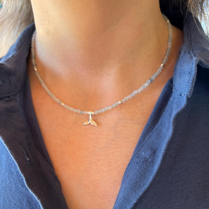 Collar Aguamarina y dije colita de ballena “ Tranquilidad y comunicación” | plata 925