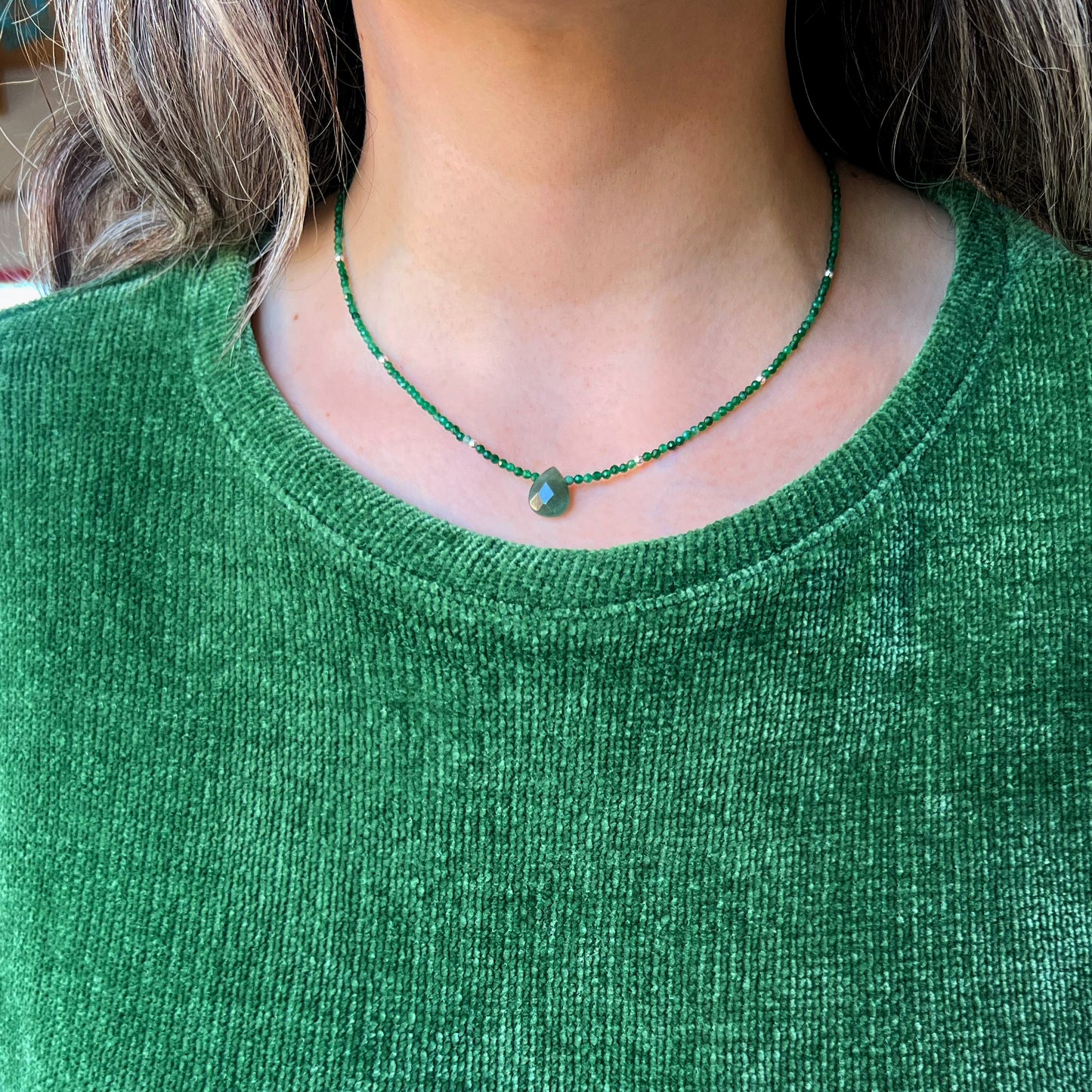 Collar Aventurina verde y plata 925 | "Prosperidad económica"