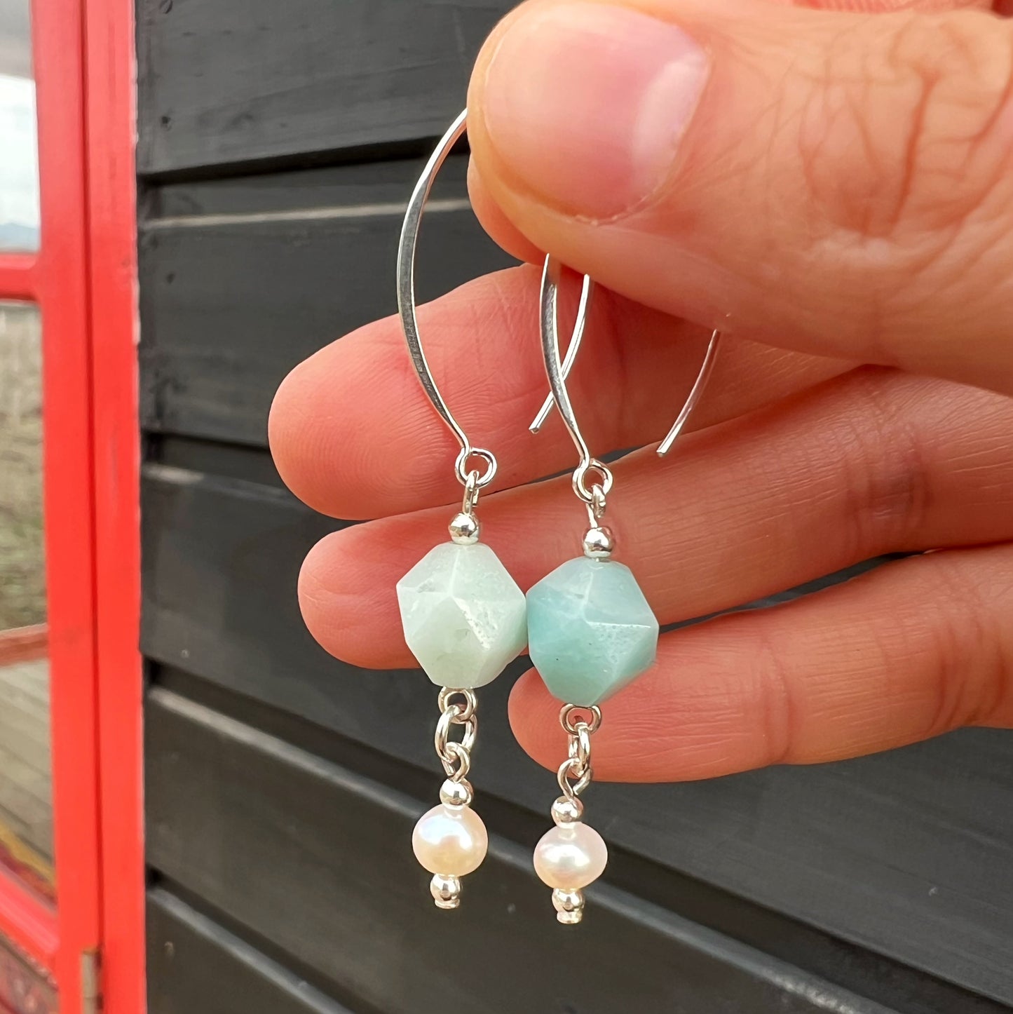 Aros Amazonita, perla de río y plata 925 |  "Voz del alma”