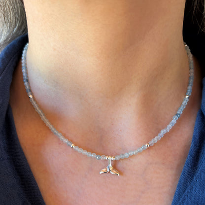 Collar Aguamarina y dije colita de ballena “ Tranquilidad y comunicación” | plata 925