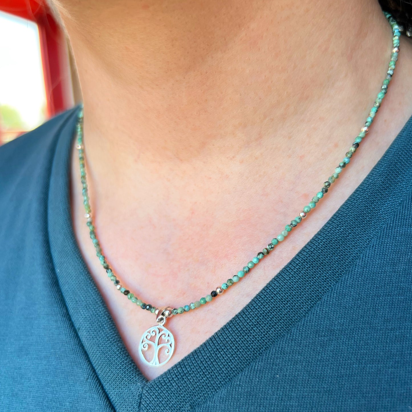 Collar "Renacimiento Interior " | Turquesa Africana y Árbol de la Vida | Plata 925