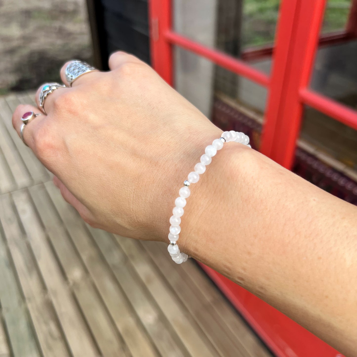 PULSERA ELASTICADA "Nuevos comienzos" | Piedra luna| Plata 925