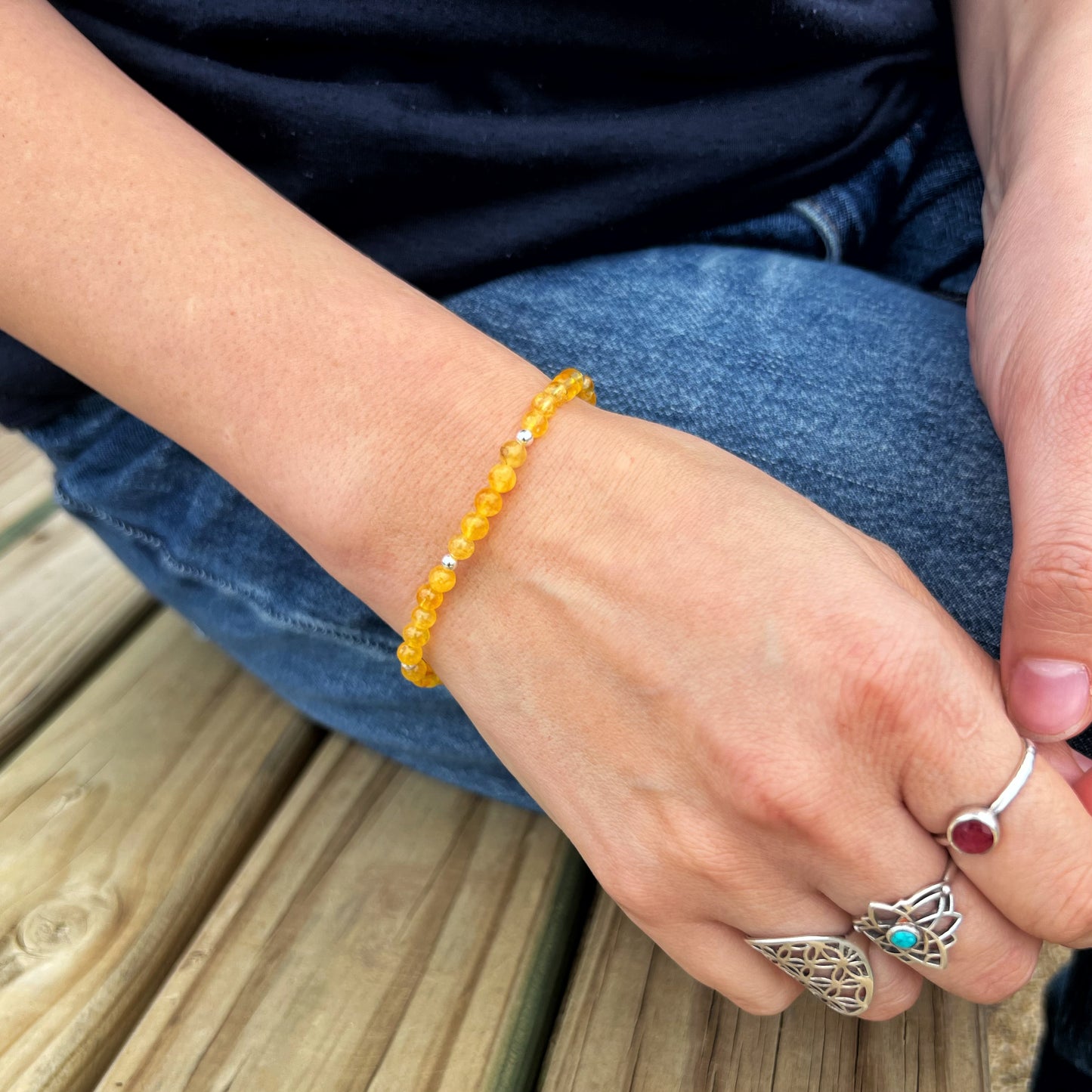 PULSERA ELASTICADA "Abundancia solar" | citrino| Plata 925