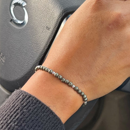 PULSERA ELASTICADA "Acción y prosperidad" | Pirita | Plata 925