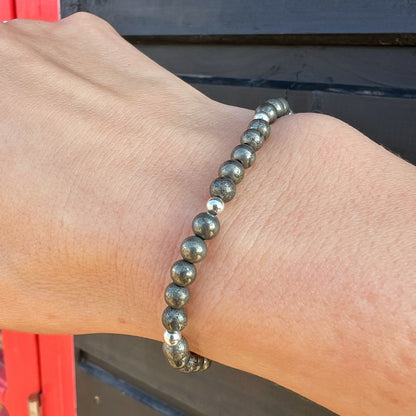 PULSERA ELASTICADA "Acción y prosperidad" | Pirita | Plata 925