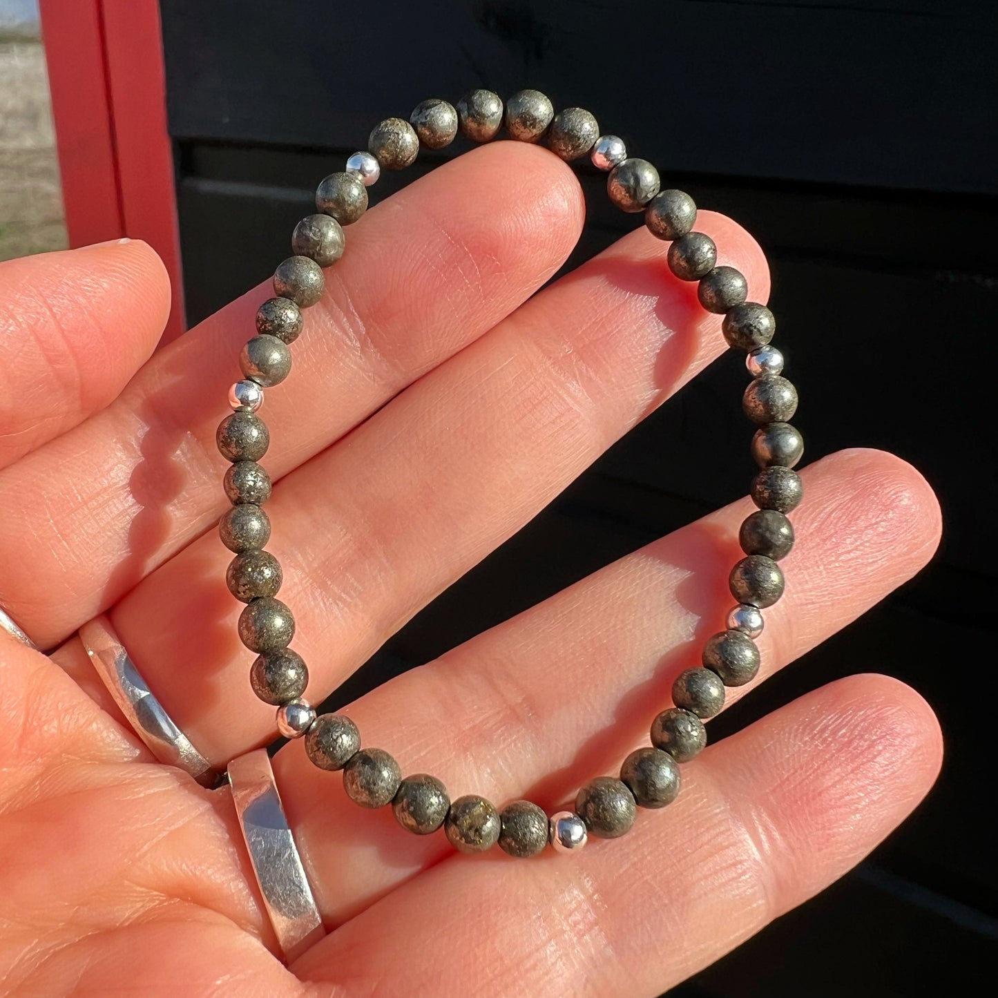 PULSERA ELASTICADA "Acción y prosperidad" | Pirita | Plata 925