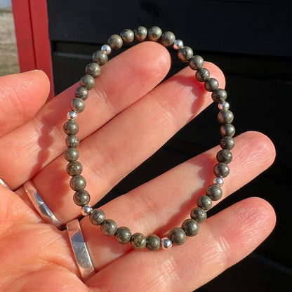 PULSERA ELASTICADA "Acción y prosperidad" | Pirita | Plata 925