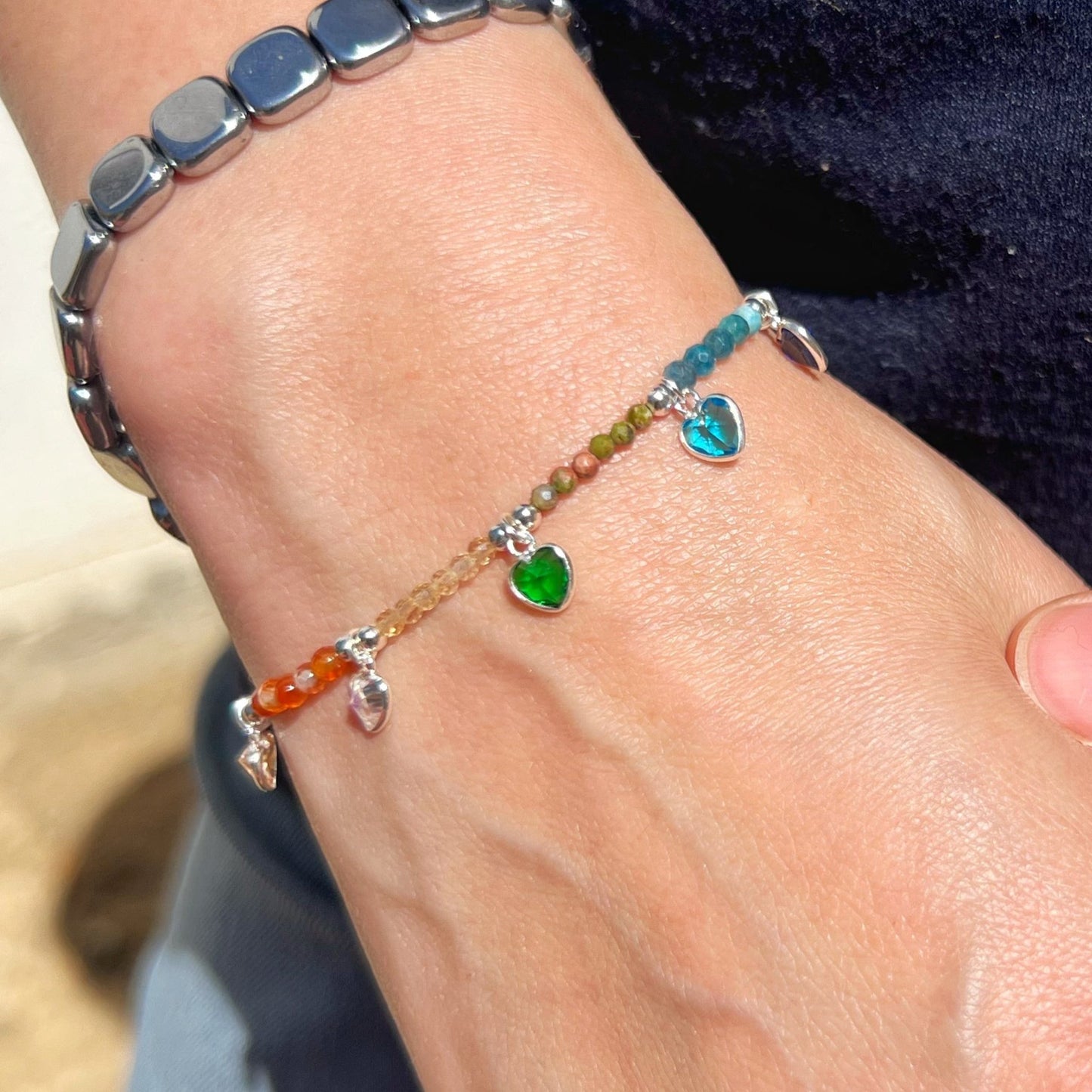 Pulsera Piedra, Plata y Cristales | 7 CHAKRAS CORAZONES