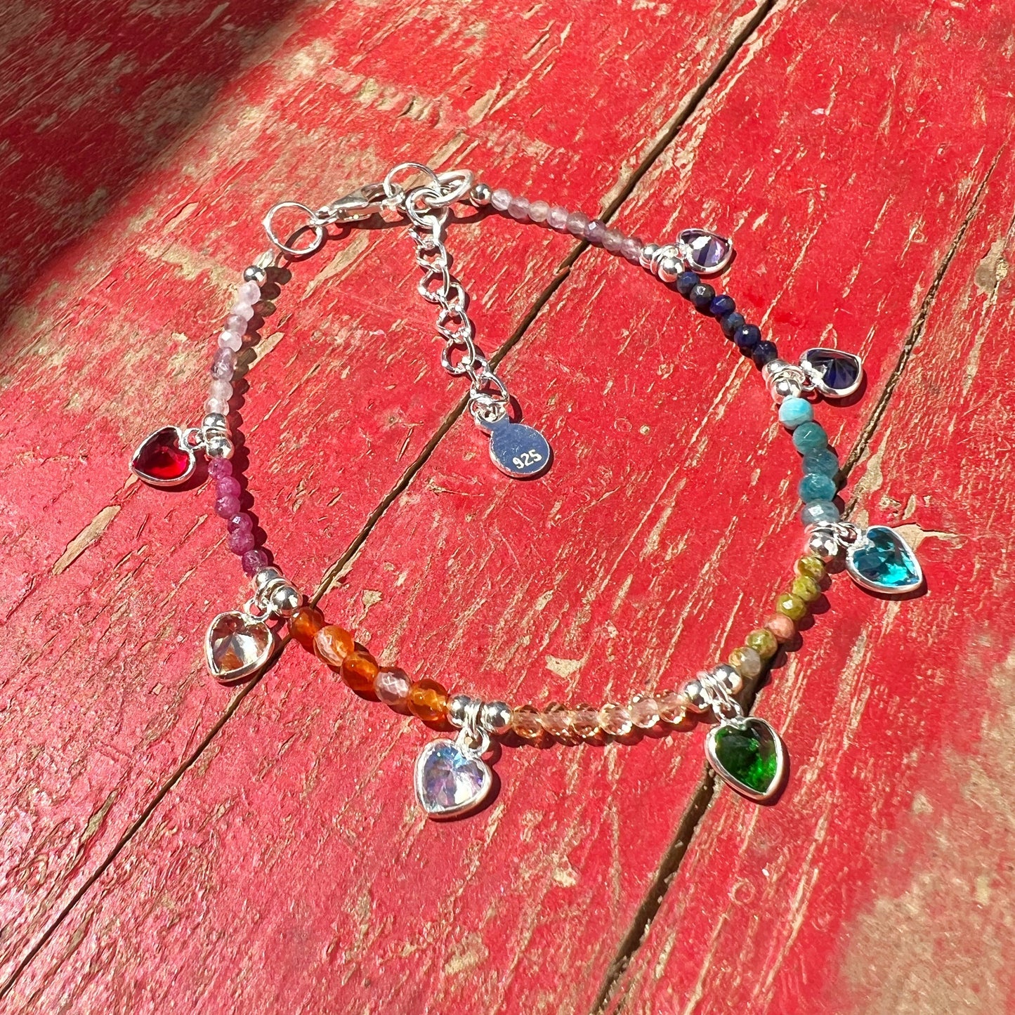 Pulsera Piedra, Plata y Cristales | 7 CHAKRAS CORAZONES