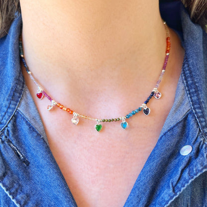 Collar Piedra, Plata y Cristales | 7 CHAKRAS CORAZONES