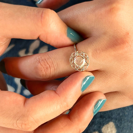 Anillo Plata & Cuarzo Rosa TARA