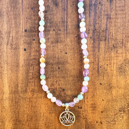 Collar "Armonía Divina"| Amazonita, cuarzo rosa y Amatista | Plata 925