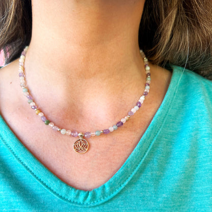Collar "Armonía Divina"| Amazonita, cuarzo rosa y Amatista | Plata 925