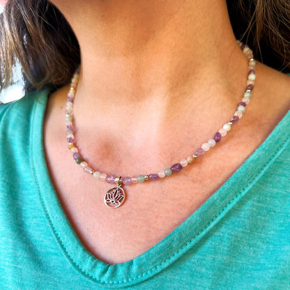 Collar "Armonía Divina"| Amazonita, cuarzo rosa y Amatista | Plata 925