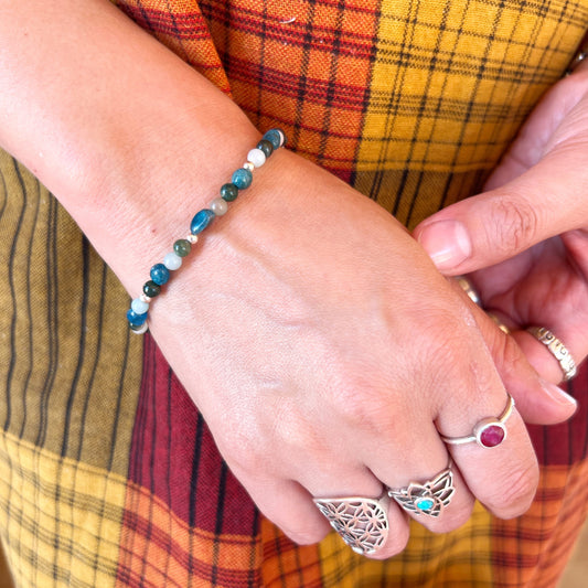 Pulsera "Comunicación y Sanación" | Apatita azul, amazonita y Ágata de India| Plata 925