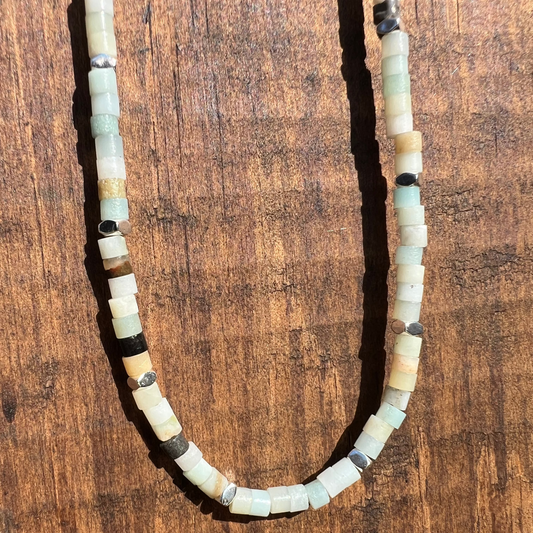 Collar "Calma mental y comunicación honesta" | Amazonita y Hematita | Plata 925