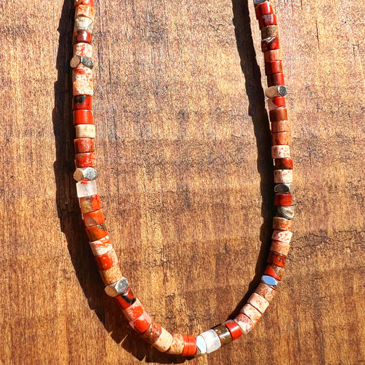 Collar "Energía y Propósito" | Jaspe Mosaico y Hematita | Plata 925
