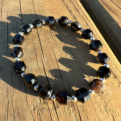 Pulsera Obsidiana Facetada y Plata 925 | Espejo que transforma y Protege