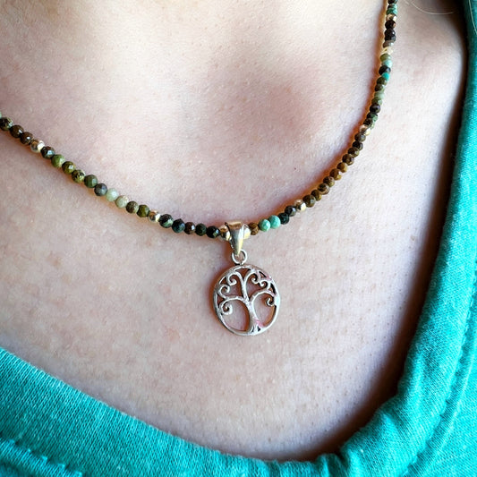 Collar "Renacimiento Interior " | Turquesa Africana y Árbol de la Vida | Plata 925