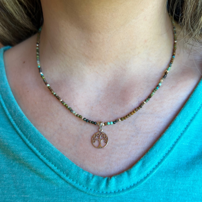 Collar "Renacimiento Interior " | Turquesa Africana y Árbol de la Vida | Plata 925