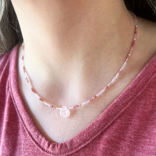 Collar "Amor propio"| Cuarzo Rosa y Rodocrosita | Plata 925