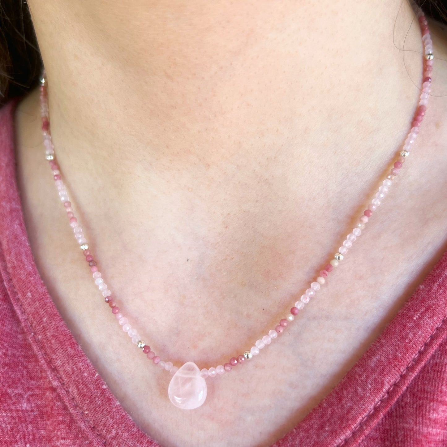 Collar "Amor propio"| Cuarzo Rosa y Rodocrosita | Plata 925