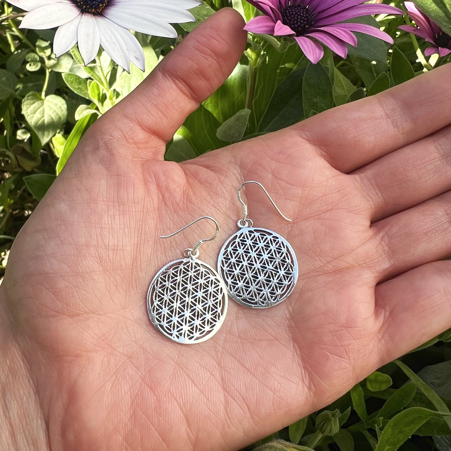 Aretes de Plata Colgantes | Flor de la Vida